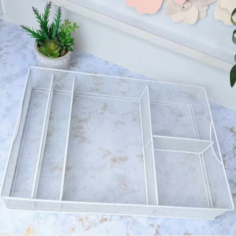 White Mesh Drawer Organizer Minimalist Vanity Storage Makeup Bathroom Organizer